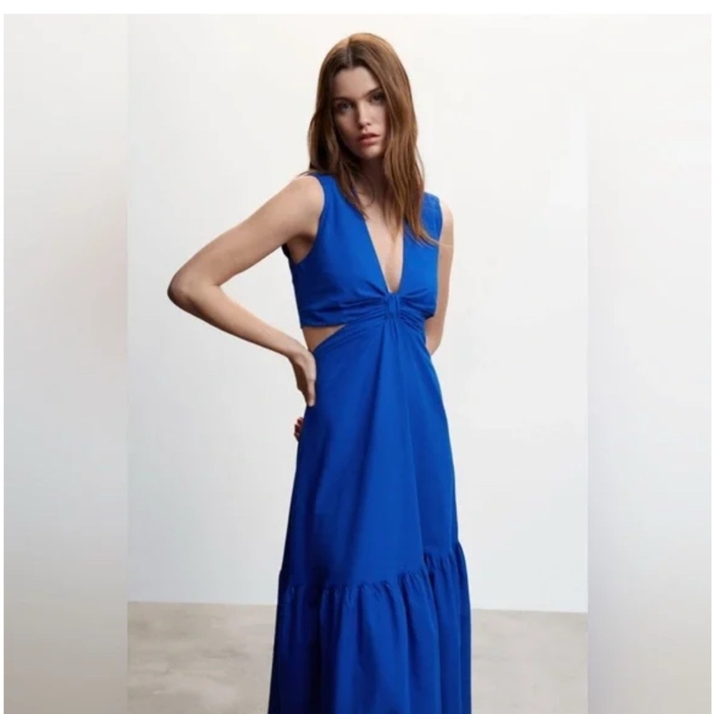 NWT Mango Blue Knot Dress With Cutouts M